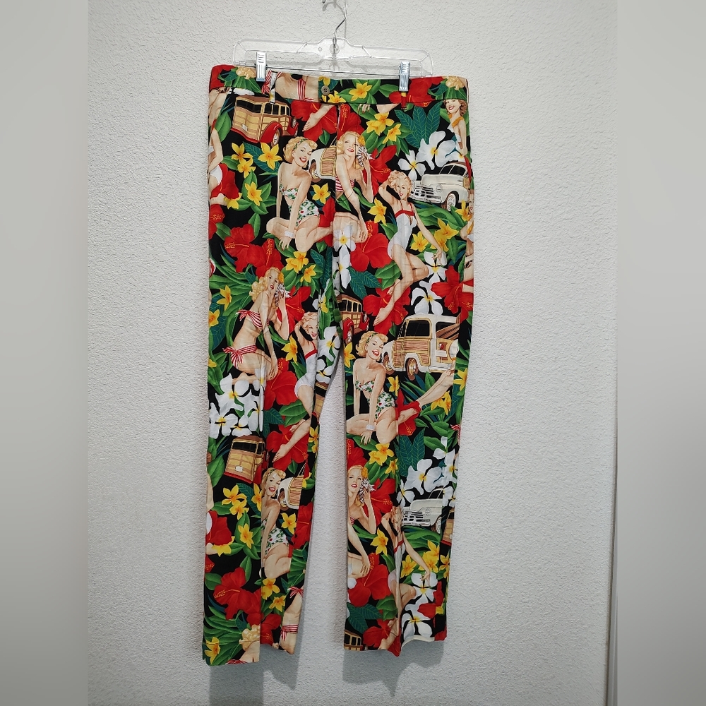 Loudmouth Golf Pants, Men's size 30L, Hawaiian Pin Up Girl Pattern (rack 2d)